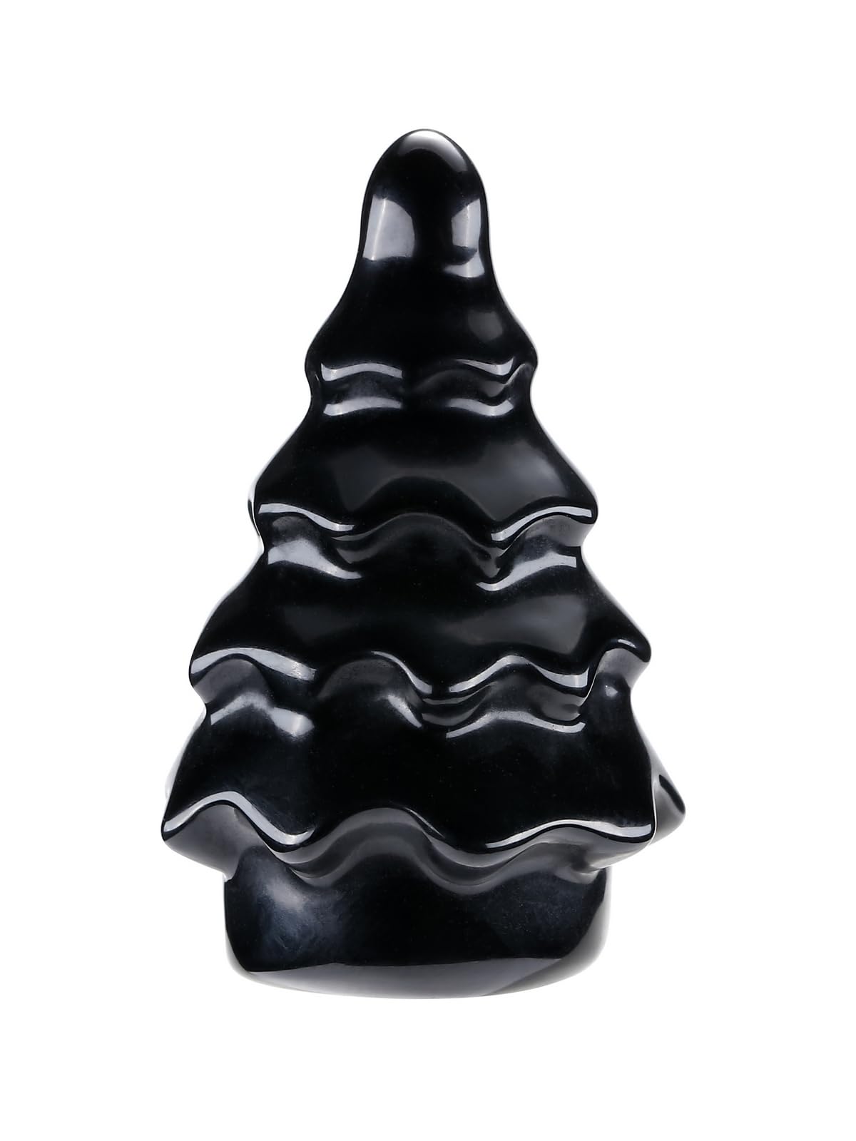 CrystalTears Black Obsidian Healing Crystal Tree Carved Mini Christmas Gemstone Crystal Tree Statue Natural Good Luck Healing Stone Holiday Figurine for Home Office Desk Decor Christmas 1.5”