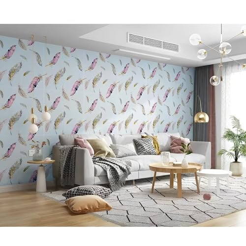 Image of KASHIVAL Self-Adhesive Waterproof PE Foam 3D Wall Panels Wallpaper Sticker for Bathroom, Living Room, Hotel and Home Decoration (70 x 70cm, Appx. 5.3Sq Feet) (JD Blue Feather)