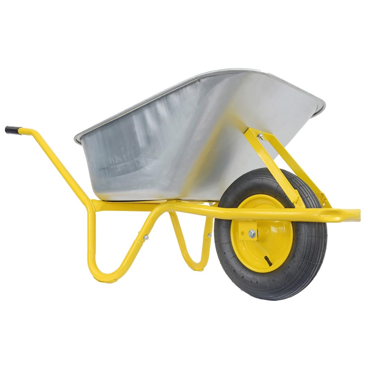 Matrix Schubkarre Profi 100l Liter 250 kg mit zusätzlichem Bodenblech Luftrad Schubkarren groß Garten Scheibtruhe Bauschubkarre | Mulde verzinkt | Metall Felge mit Kugellager | Farbe gelb