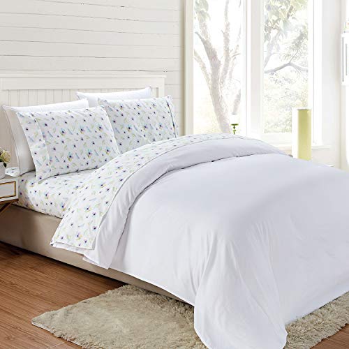 softan Queen Bed Sheet Set, 4 PC Dandelion Printed Brushed Microfiber Elegant Bedding Set, 1 Flat Sheet,1 Deep Pocket Fitted Sheet, and 2 Pillow Cases, Breathable & Silky Soft Feeling Sheets
