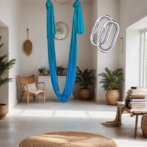 Image of Streetup India Silk Fabric Pro Aerial Swing /Yoga Hammock 6 x 2.6 Mtrs Long Fabric With 2 Carabiner| Sky Blue