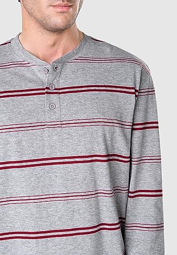 El Búho Nocturno Mens Pajama Set Long Sleeve Knit Premium Striped Pajama Set for Men, 85% Cotton, 15% Viscose, Grey 5576, S4