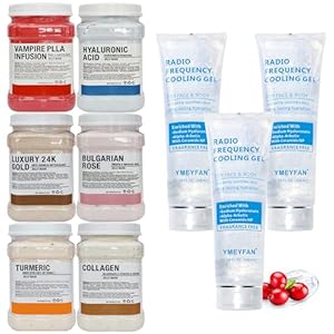 6 Jar 23oz Jelly Mask Powder & 3PCS Premium Conductive Gel for RF/Microcurrent/Laser Hair Removal Facial Device