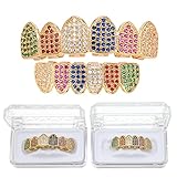 Color Micro-Inlaid Zircon Braces 6 Color Diamond Artificial Braces, Gold (Lower Teeth)
