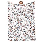 Bestraily Bird Floral Throw Blanket Flower Plant Cozy Fuzzy Plush Throw Blanket Flannel Fleece Throw Blankets Gift for Women Girl Adult Boho Blankets for Bed Sofa Travel 50' x 60' Inch