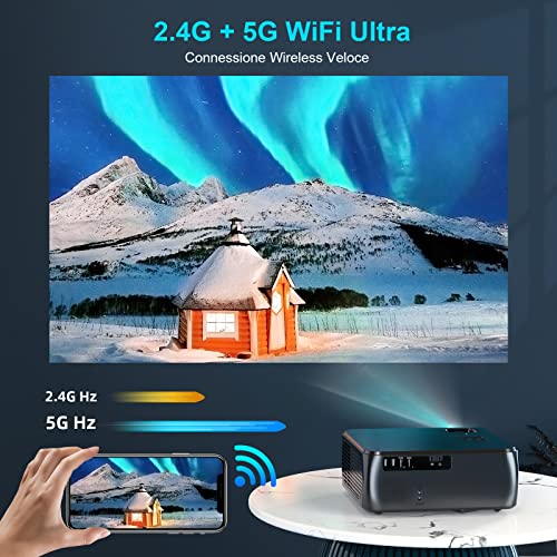 Videoproiettore 5G WiFi Bluetooth, 28000 Lumen Proiettore Full HD 1080P WiMiUS Proiettori 4K Supporto 4P/4D Correzione Trapezoidale Proiettore 350'' Home Cinema per PPT, iOS, Android,PS5