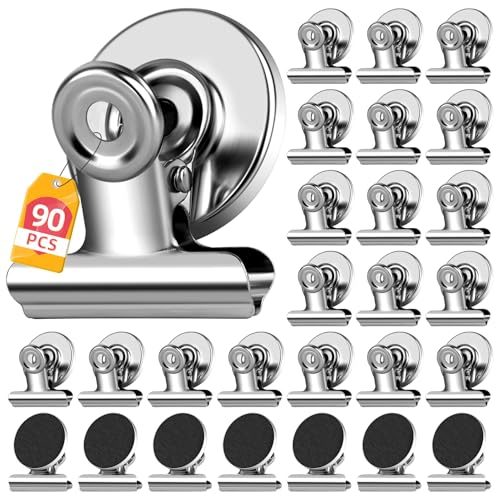 WUDIME 90 Pack Fridge Magnet Refrigerator Magnets, Strong Magnetic Clips Whiteboard Magnets, Magnet Clips Heavy Duty, Clip Magnets for Photo Displays, Home, Office, Classroom (Silver)