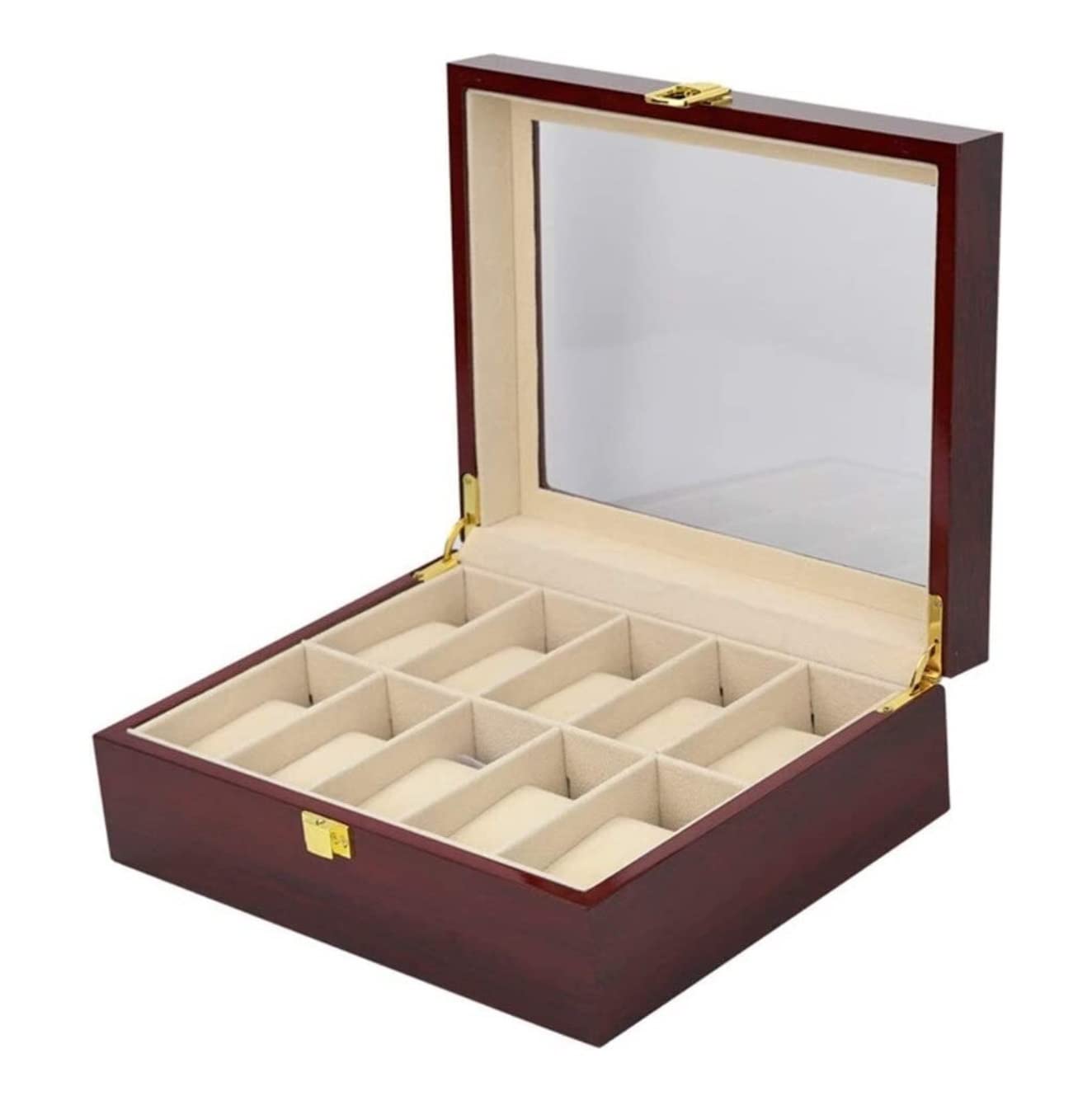 Estuche Relojes Caja De Reloj Madera Maciza Clásica, Soporte 10 Ranuras, Organizador Almacenamiento, Colector con Parte Superior Transparente Organizador