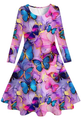 Belovecol Mädchenkleider langärmlig rosa Kleid Mädchen T-Shirt-Kleid...