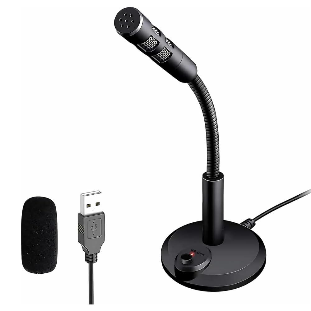 drumstone 𝟓+𝟓 years 𝐆𝐔𝐀𝐑𝐀𝐍𝐓𝐄𝐄 usb computer microphone plug & play desktop condenser mic with 360° gooseneck, noise-canceling, led indicator for pc, laptop, mac, ps4 gaming podcast youtube