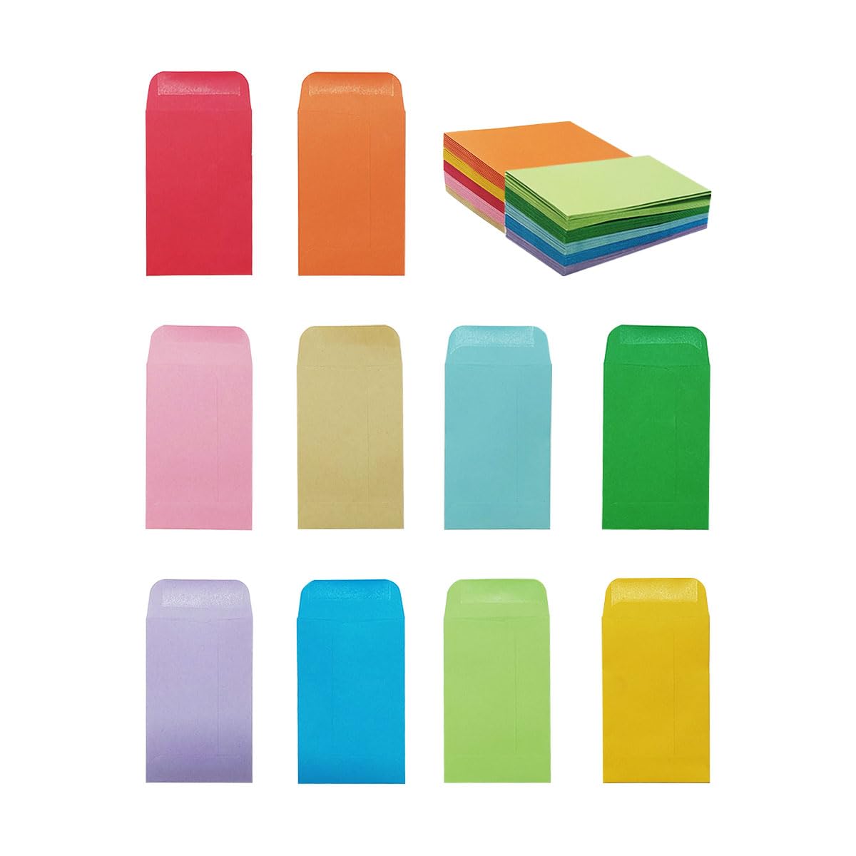 QHAJRYYC 100 Pack Coin and Small Parts Envelopes, Colorful Money Envelopes, 2.25x3.5 Inch, Adhesive Closure