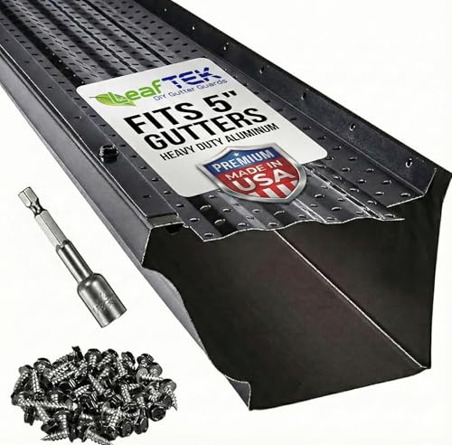 LeafTek Gutter Guards for Leaves 5' x 100' Black – Heavy-Duty Premium Aluminum Gutter Cover System...