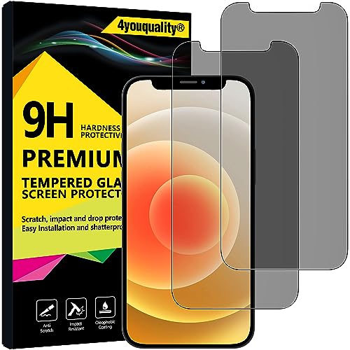4youquality Privacy Screen Protector for iPhone 12 and iPhone 12 Pro 6.1-Inch Anti Spy Tempered Glass Film 2-Pack [LifetimeSupport][Anti-Spy][Impact-Resistant][Anti-Scratch]