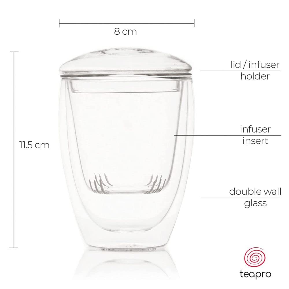 Infuseur à thé à double paroi en verre de 350 ml avec passoire transparente et couvercle | Coffret cadeau pour théière | Mug diffuseur pour une personne | Passoires à thé pour thé en vrac (2)