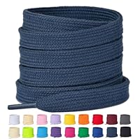 Booyckiy 2 Pairs Flat Shoe Laces for Sneakers 2/5\" Poly Cotton Shoelaces Shoe Strings for Athletic Shoes, Navy Blue, 39inch(100cm)