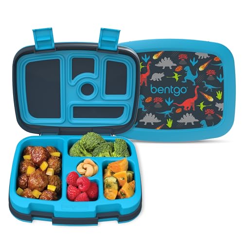 Bentgo Kids Prints Leak-Proof, 5-Compartment Bento-Style Kids Lunch Box – Ideal Portion Sizes for Ages 3-7, Durable, Drop-Proof, Dishwasher Safe, & Made with BPA-Free Materials (Dinosaur)