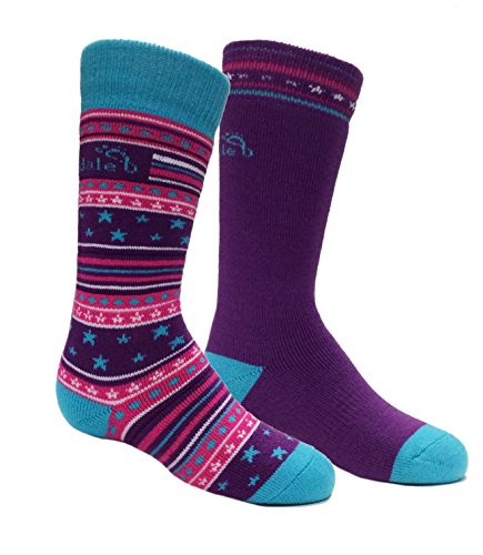 Bridgedale Kid's merino ski Socks (2 Pack), Fuchsia/Blue, Medium