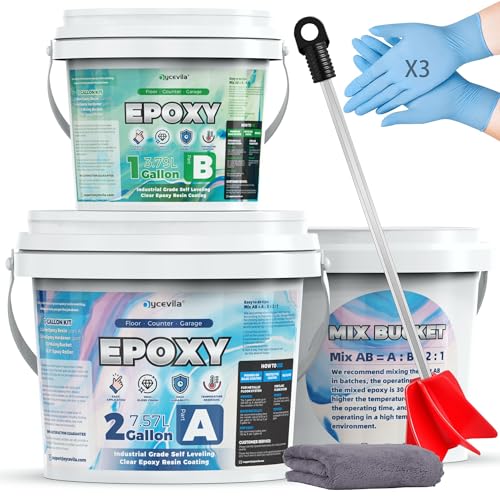 3 Gallon 100% Solids Industrial Epoxy Floor Coating Kit - Self-Leveling, Highly Durable Clear Resin Paint | Ideal for Counter Tops, Garages, Basements, Warehouses, Concrete Floors & Wall Repair-Clear