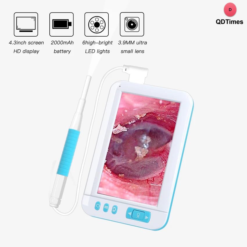 QiudanTimes HD Camera Endoscope HD1080P Ear Cleaner Screen Otoscope Digital Endoscope 4.3 inch HD Screen Camera Digital Ear Monitor Earpick(4.3'-3.9mm)