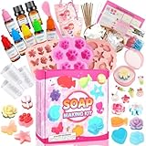 USHOP Seife Selber Machen Kinder,500g Seife mit Formen Pigment Geschenktasche und DIY-Werkzeuge,Seifen Selber Machen Set Erwachsene,Kindergeburtstag Weihnachts Geschenk