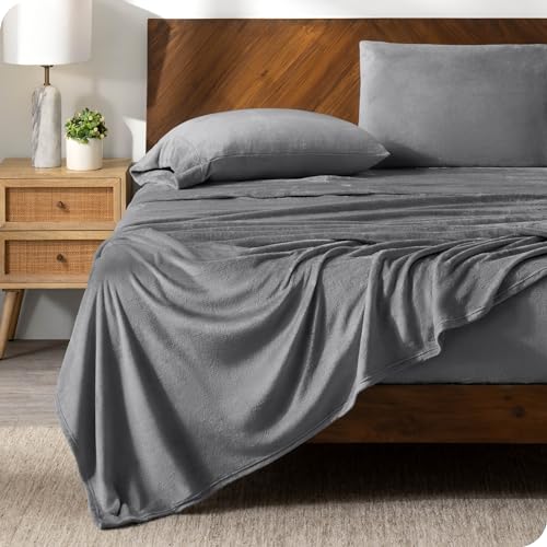 Bare Home Microplush Sheet Set, Deluxe Microplush Non-Pilling Bed Sheets, Deep Pocket, Extra Soft Velvety Bedding Set, All-Around Elastic Band Fitted Sheet, Microplush Bed Set (Queen, Grey)