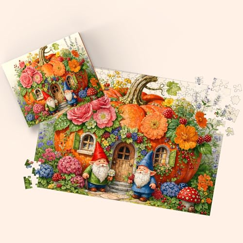 Puzzle para adultos de 500 piezas, decorado con flores y calabaza - Casa de gnomos calabaza, puzzle imposible para seniors y familias, 20.47 x 14.96 pulgadas miniatura 7