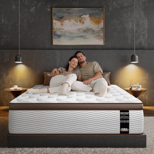 BedStory King Size Mattress 14 Inch - Medium Firm Hybrid Mattress with Optimal Spine Alignment and Motion Isolation - 800+ 2.0mm Pocket Springs, Fiberglass-Free, CertiPUR-US Certified
