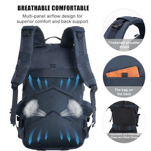 Image of Military Tactical Backpack 25L Day Backpack for Men Molle Army 3 Days Assault Pack Bug Out Bag Water Resistant and Heavy Duty Hiking Treeking Rucksack - Dark Blue