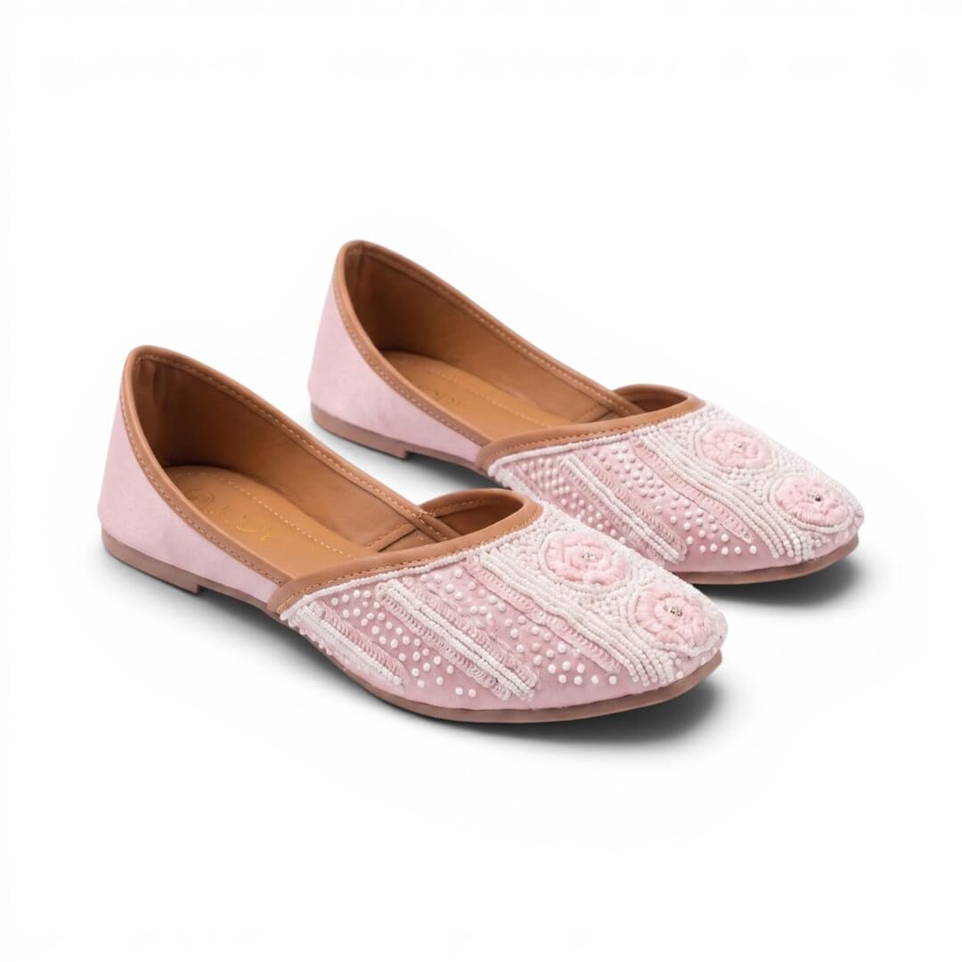 Women's Embellished Pointed Toe Ballerina Flats | Pearl & Sequin Embroidered Slip-On Ethnic Flats | Comfortable Casual & Festive Flat Shoes-image-9