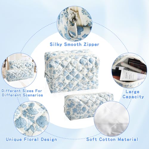 ZLFSRQ 2Pcs Floral Makeup Bag Cute Quilted Makeup Bag Preppy Pencil Pouch Small Cosmetic Bags Aesthetic Travel Toiletry Bags Preppy Pen Pouches Makeup Pouch for Purse Zipper Skincare Storage Organizer4