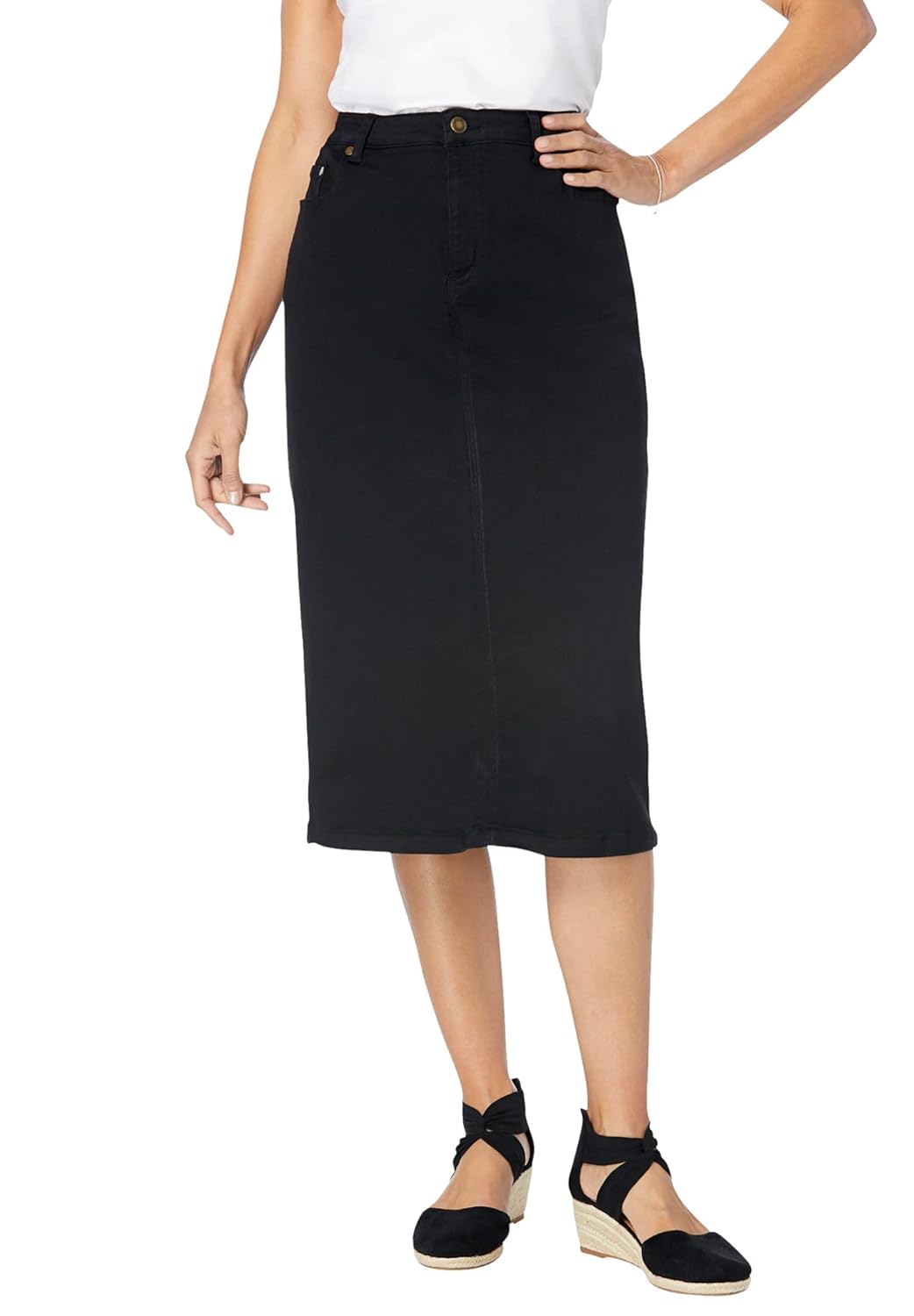 Woman Within Plus Size Stretch Denim Five-Pocket Jeans Skirt