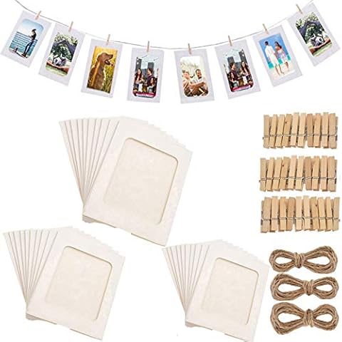 Marco de Fotos de Papel con Clips de Madera y Cuerda para Colgar de cartón Cover