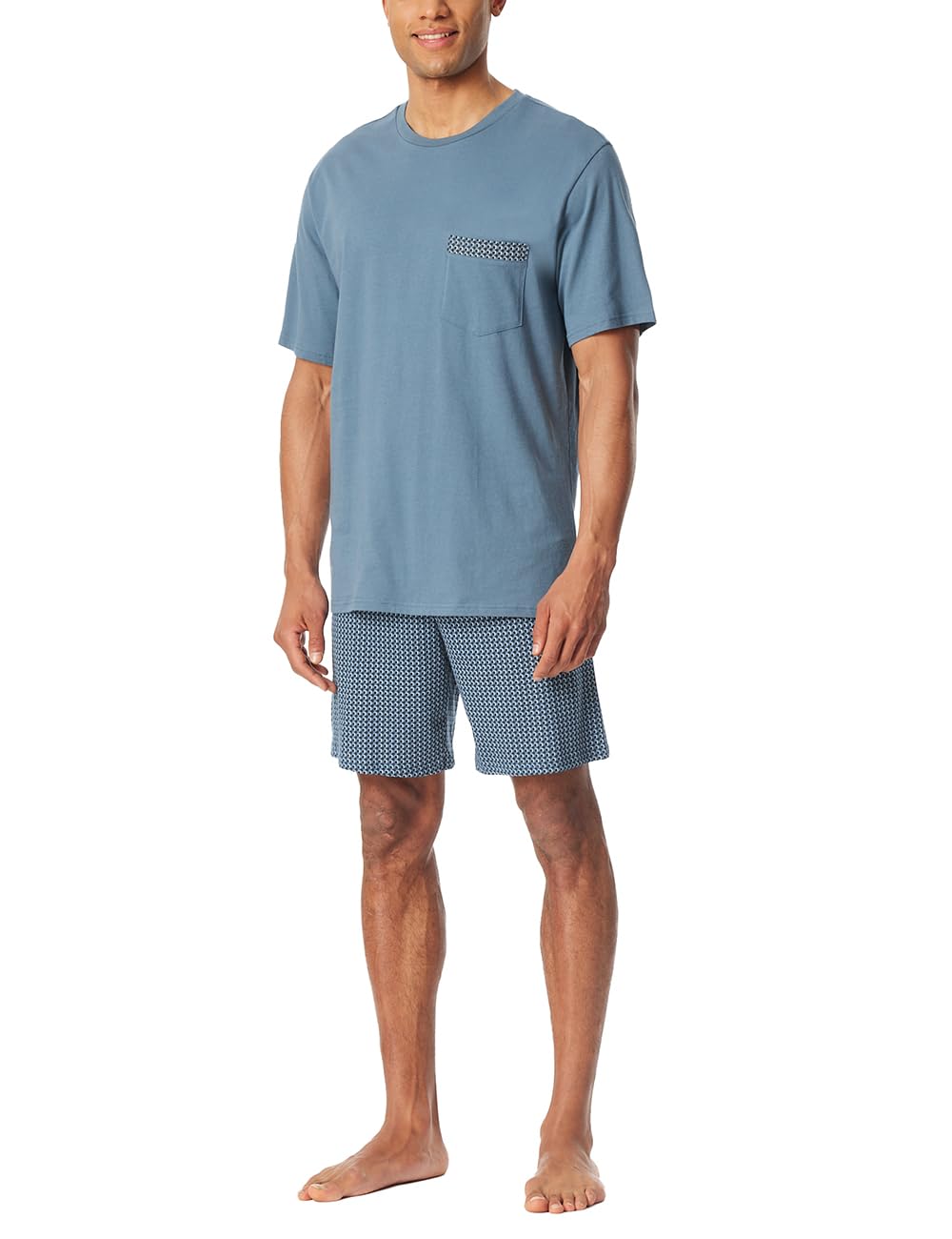 Schiesser Herren Schlafanzug kurz Comfort Nightwear Organic Cotton Karos Graphit Rundhals Brusttasche Single Jersey Sommer Pyjama 180261-207