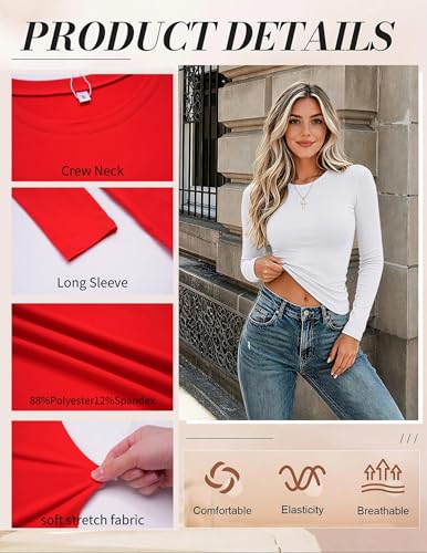 Zeagoo Tops for Women White Long Sleeve Shirts Casual Fitted Work Clothes