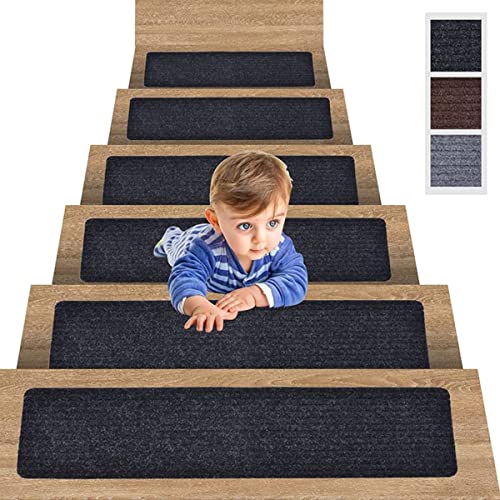 Viktion Innen 15 Stück Stufenmatten Treppenmatten Treppenteppich Sicherheit Stufenteppich für Kinder, Älteste und Haustiere | 20 x 76 cm | rechteckig | selbstklebend & rutschfest (grau) Cover