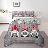 Erosebridal Christmas Gnomes Comforter Set, Xmas Theme Down Comforter for Kids Boys Girls Teens Adult, Santa Claus Snowflake Bell Quilt Merry Christmas Bedding Set with 2 Pillow Cases, Grey, King