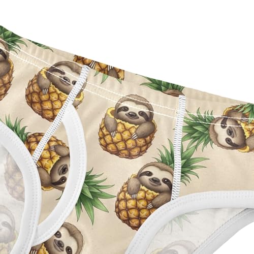 CHIFIGNO Boy Cotton Underwear Soft Briefs Printed Brief Underwear for Little Boys, Cute Sloth Pineapple Beige4