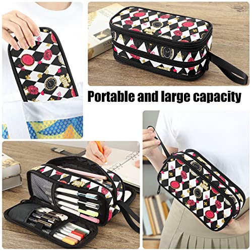 Image of Fustylead Alice Chess Board Pen Pencil Case with Zipper Makeup Pouch Cosmetics Bag Multi-Purpose Travel Bag Office Organizer Box for Boys Girls Teens