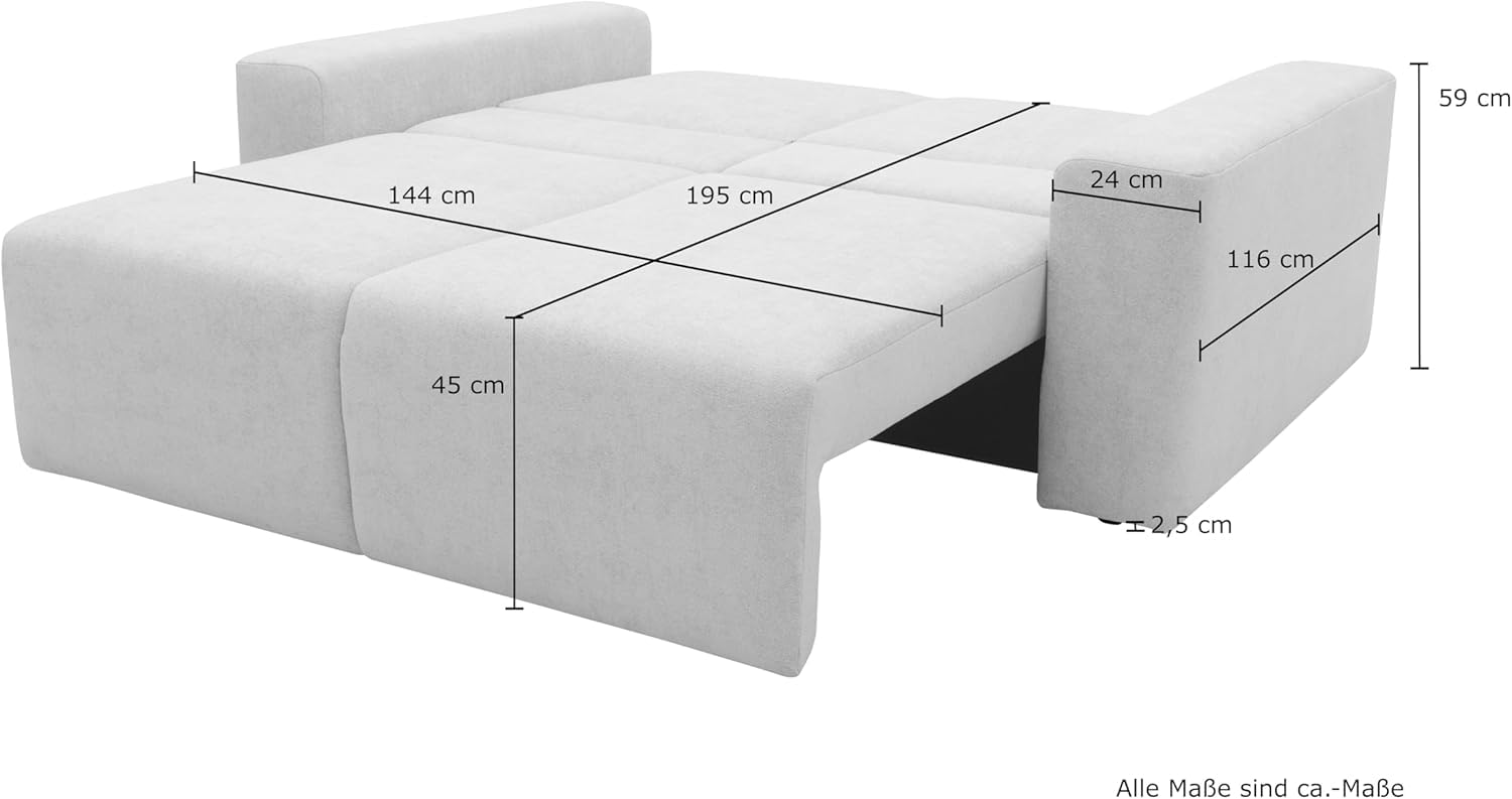 DOMO. collection Sofa Lares, Schlaffunktion & Federkern, Beige | 2 Sitzer mit Schlaffunktion und losen Rückenkissen, komfortables Schlafsofa, 192 x 116 x 85 cm (BxTxH)