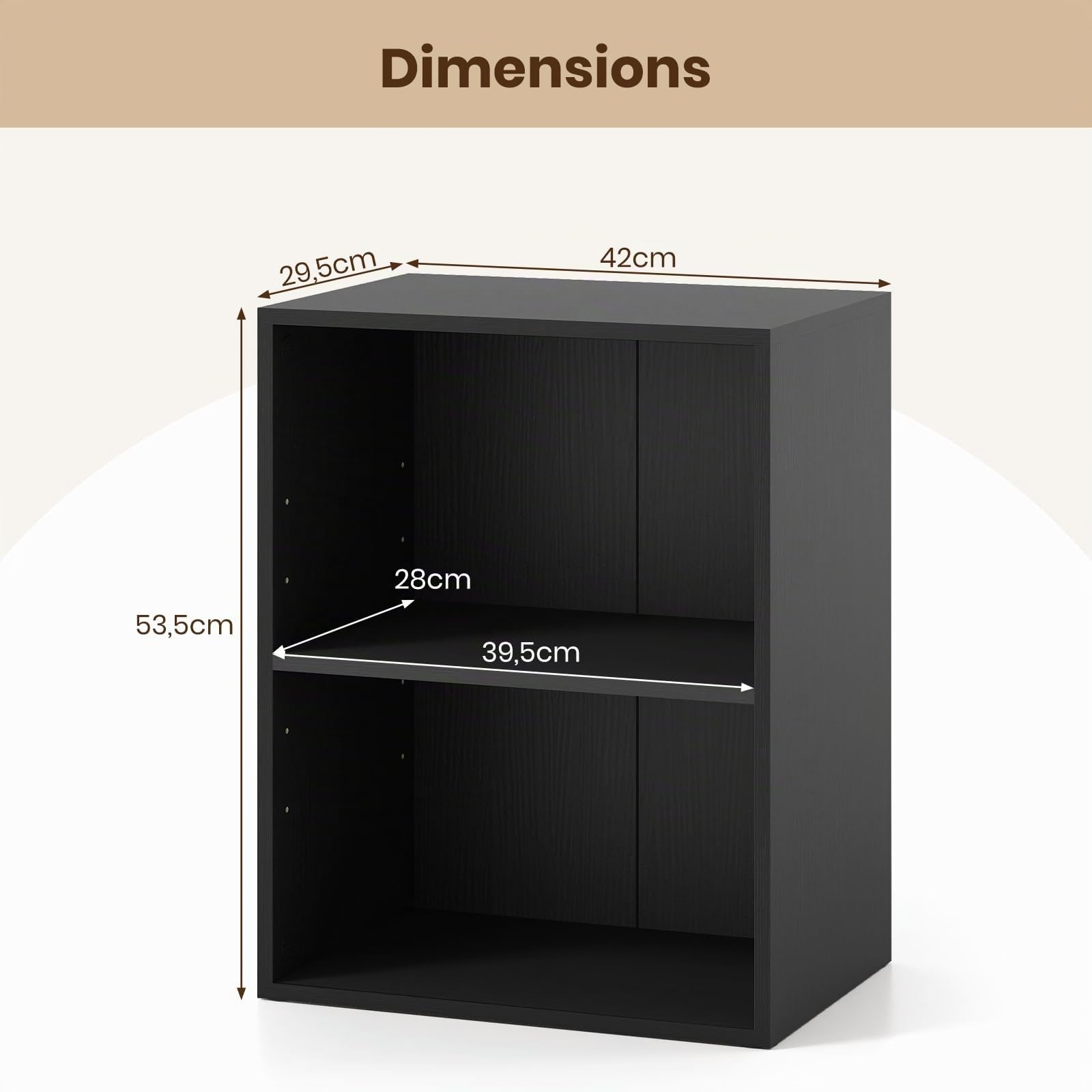 SOARS Bibliothèque à 2 Cubes Ouverts 42 X 29,5 X 53,5 CM (Noir,1) | Meuble de Rangement à 3 Niveaux, Étagère Réglable à 5 Positions, pour Livres, Plantes, Étagère, pour Salon, Chambre, Bureau