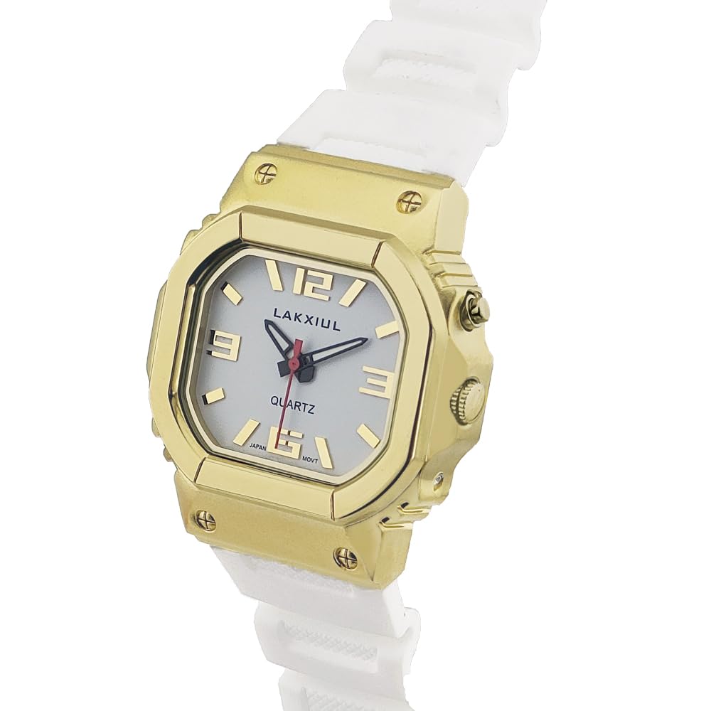 Reloj parlante de voz en inglés para ciegos, discapacitados visuales o ancianos, caja dorada, correa blanca, 金