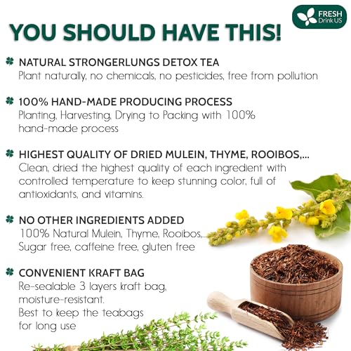 Image of FreshDrinkUS StrongerLungs 20 Tea Bags - Mullein Leaf, Ginseng, Elderberry, Ginger & Thyme - Supports Lung Cleanse, Congestion Relief & Mucus Detox - Caffeine-Free & All-Natural