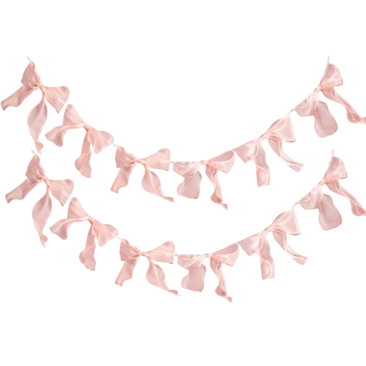 SIXHAOBU 2 Pcs Pink Bow Banner, 2M Pink Bows Garland, Pink Tulle Bowknot Banner with 24 Bows, Tulle Bow Garland, Bow Bunting Banner for Wedding Bachelorette Birthday Baby Shower Party Decoration