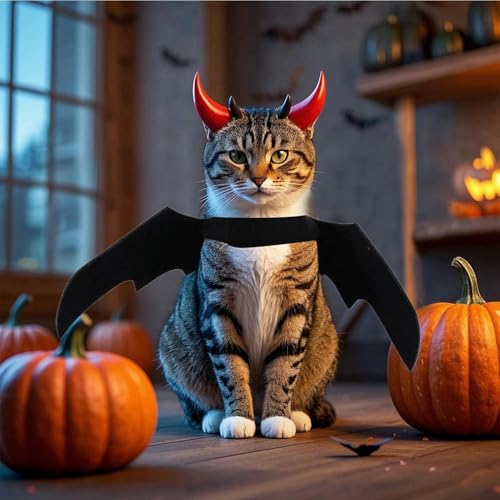 demaxiyad ペット用ハロウィンコスチューム | ハロウィン仮装 猫用羽根付き翼 ペット衣装 パーティーアクセサリー - 小型猫用ゴシックスタイルイベント衣装ペット用品