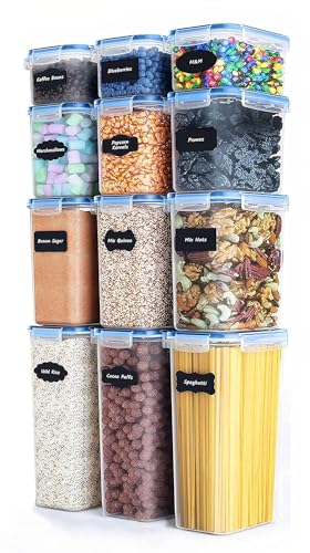 Image of Kitchen Storage Container Set Food Safe BPA Free Plastic Kitchen Containers &Jars 500mlx3-1000mlx3-1500mlx3-2100mlx3 Cereal Dispensers Airtight Fridge Container with Leakproof Lid (Pack of 12)
