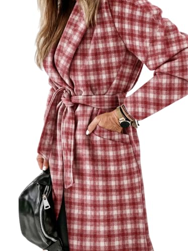 Image of Ladiyo Womens Classic Coat Lapel Collar Open Front Belted Long Jacket