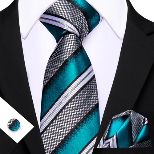 Image of Barry.Wang Mens Tie Set Plaid Check Neckties Formal Business Wedding Luxury Pocket Square Cufflinks