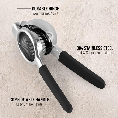 Image of Zulay Lemon Squeezer Stainless Steel with Premium Heavy Duty Solid Metal Squeezer Bowl (Black Grip, Large)