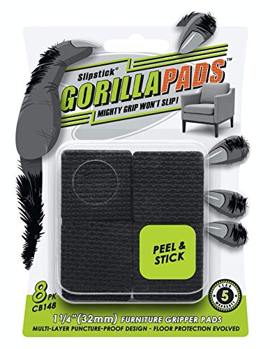 Image of Slipstick GorillaPads CB148 Non Slip Furniture Pads /Rubber Gripper Feet (Set of 8) Self Adhesive Anti-Skid Floor Protectors, 1-1 /4 inch Square, Black
