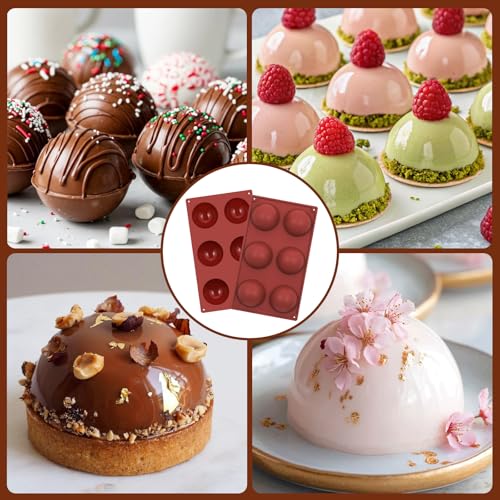 Image of 6 Holes Silicone Hot Chocolate Bomb Molds, 2 Packs Large Semi Sphere Mold 2.7 inch Half Sphere Silicone Baking Molds for Making Chocolate, Cake, Jelly, Dome Mousse
